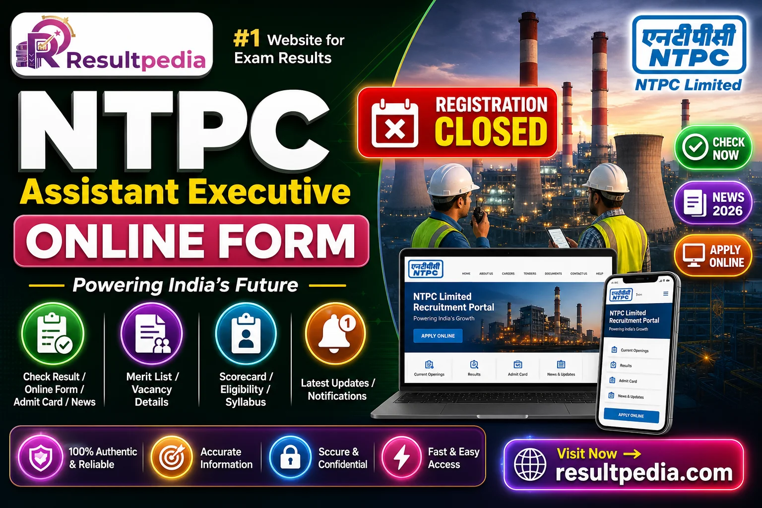 NTPC Assistant Executive (Operations) Online Form 2026  — Resultpedia banner