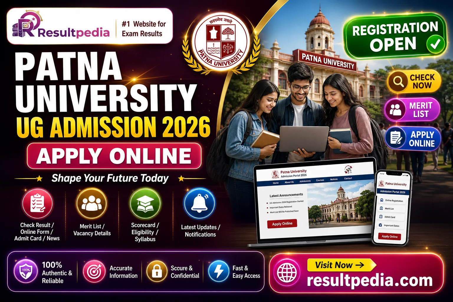 Patna University UG Admission 2026 — Apply Online, Merit List — Resultpedia banner