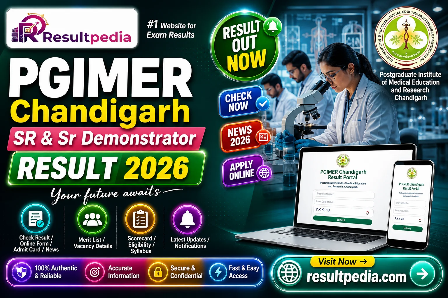 PGIMER Chandigarh SR & Sr Demonstrator 2026 — Result Awaited — Resultpedia banner