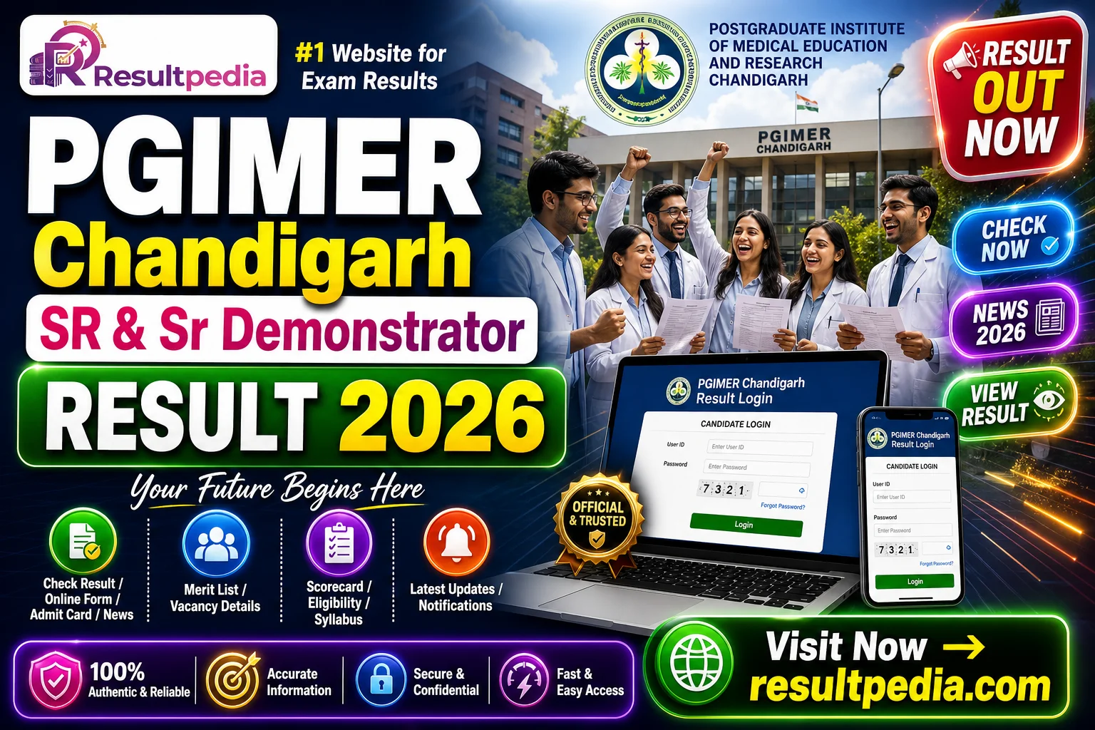 PGIMER Chandigarh SR & Sr Demonstrator 2026 — Result Awaited — Resultpedia banner