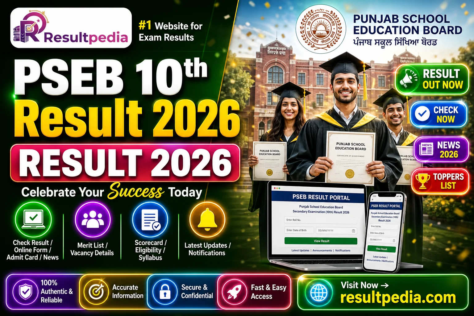 PSEB 10th Result 2026 Out: 94.52% Pass — Harleen Sharma Tops With 646/650