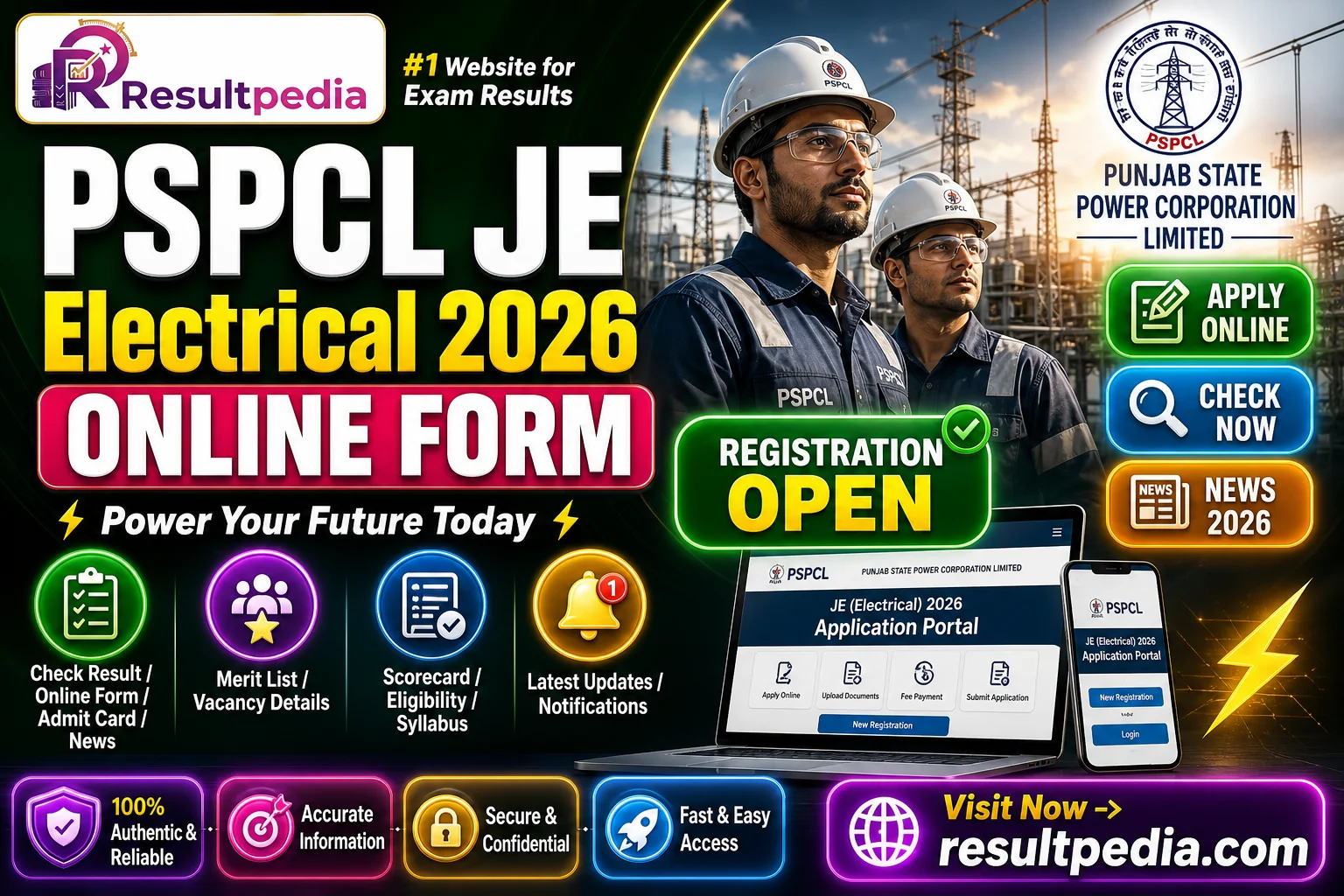 Punjab PSPCL JE Electrical Online Form 2026  — Resultpedia banner