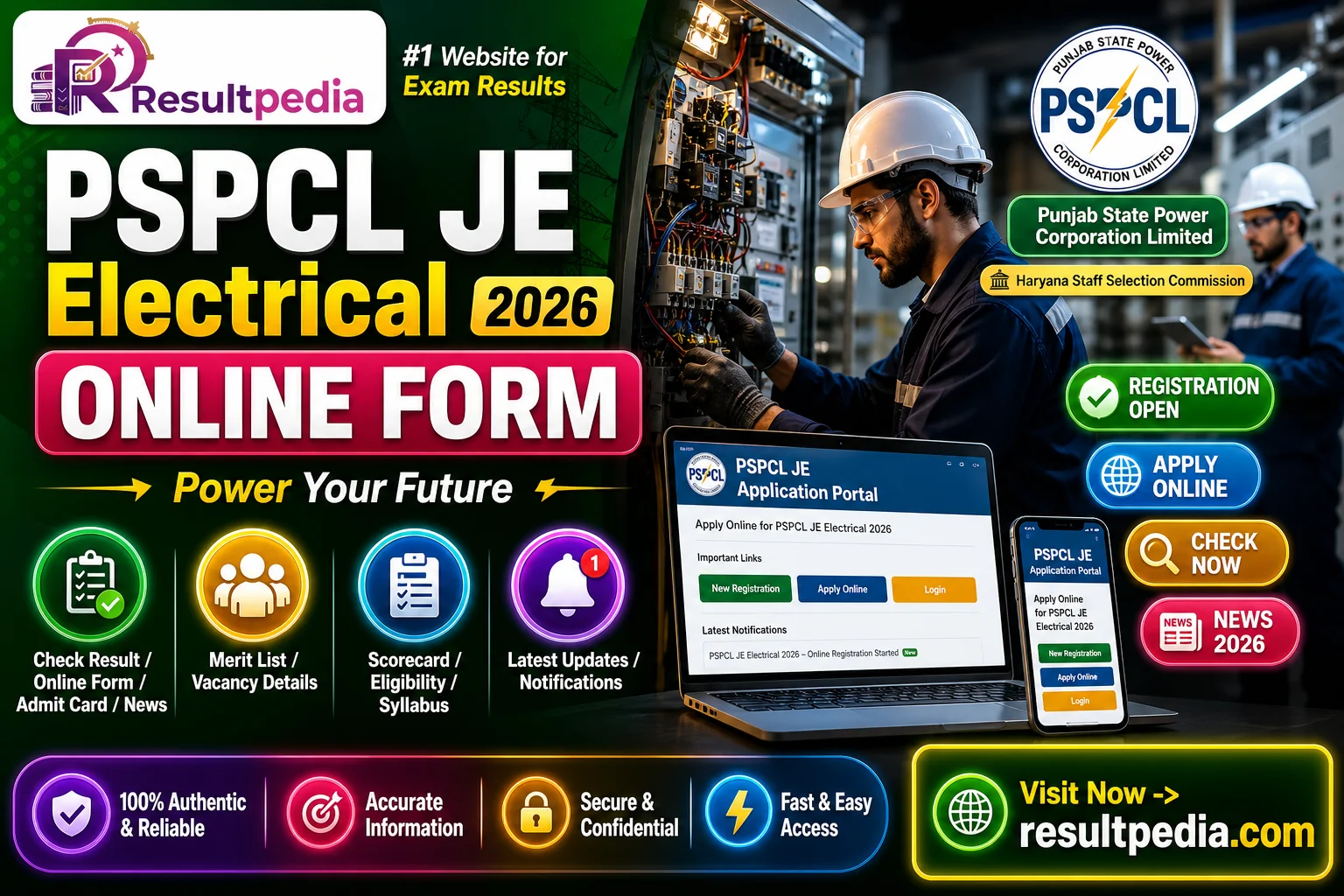 Punjab PSPCL JE Electrical Online Form 2026  — Resultpedia banner