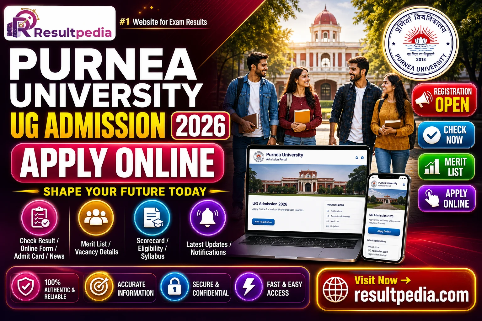 Purnea University UG Admission 2026 — Apply Online, Merit List — Resultpedia banner