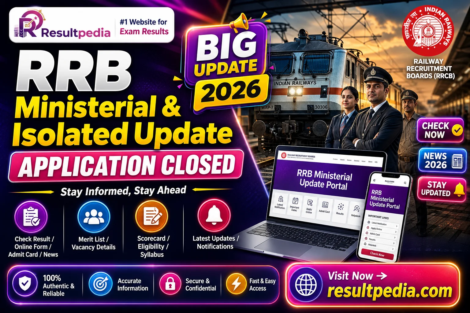 Railway RRB Ministerial & Isolated Qualification Update 2026  — Resultpedia banner