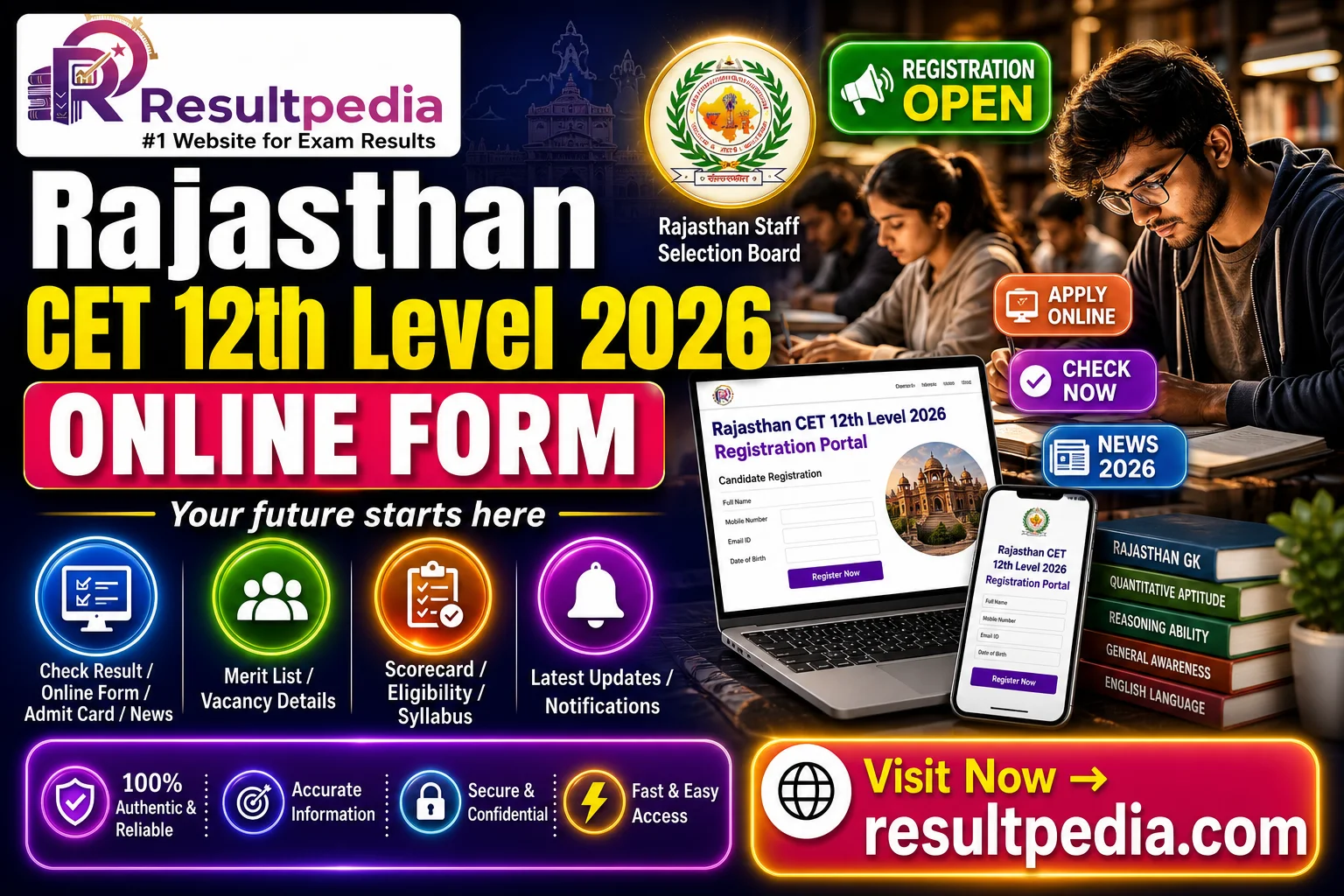 Rajasthan CET 12th Level 2026 — Senior Secondary Online Form — Resultpedia banner