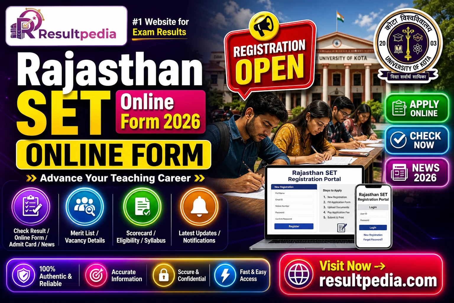 Rajasthan SET Online Form 2026 — Apply 14 June to 15 July, Exam 6 September — Resultpedia banner
