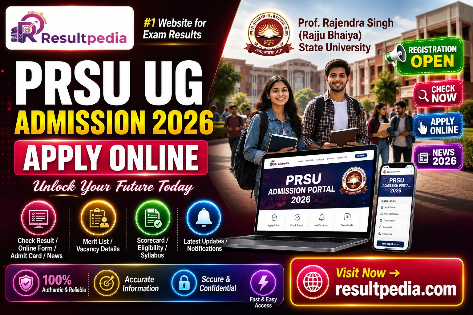 Rajju Bhaiya University (PRSU) UG Admission 2026 — Apply Online — Resultpedia banner