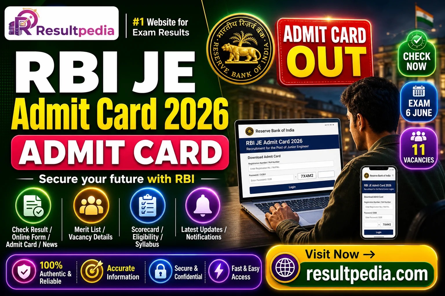 RBI JE Admit Card 2026 OUT — Junior Engineer Exam 6 June — Resultpedia banner