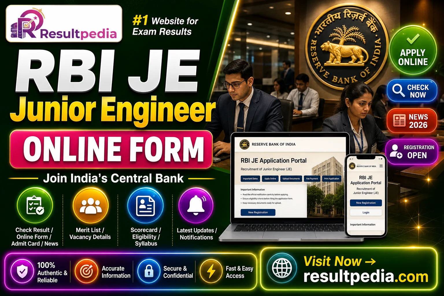 RBI JE Junior Engineer Online Form 2026  — Resultpedia banner