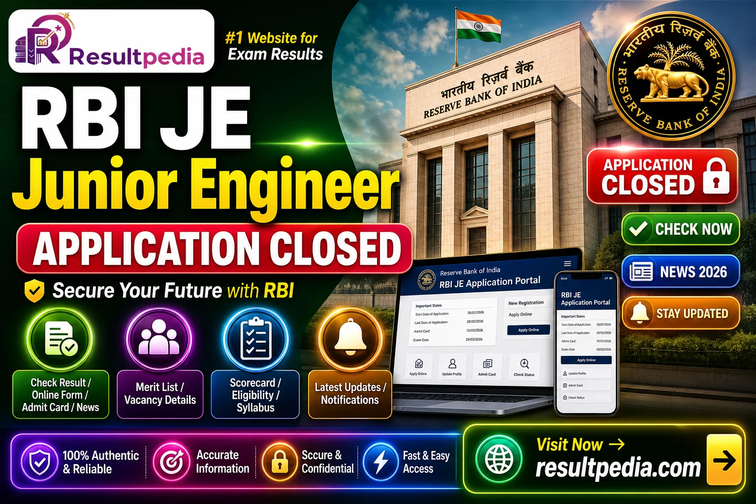 RBI JE Junior Engineer Online Form 2026  — Resultpedia banner