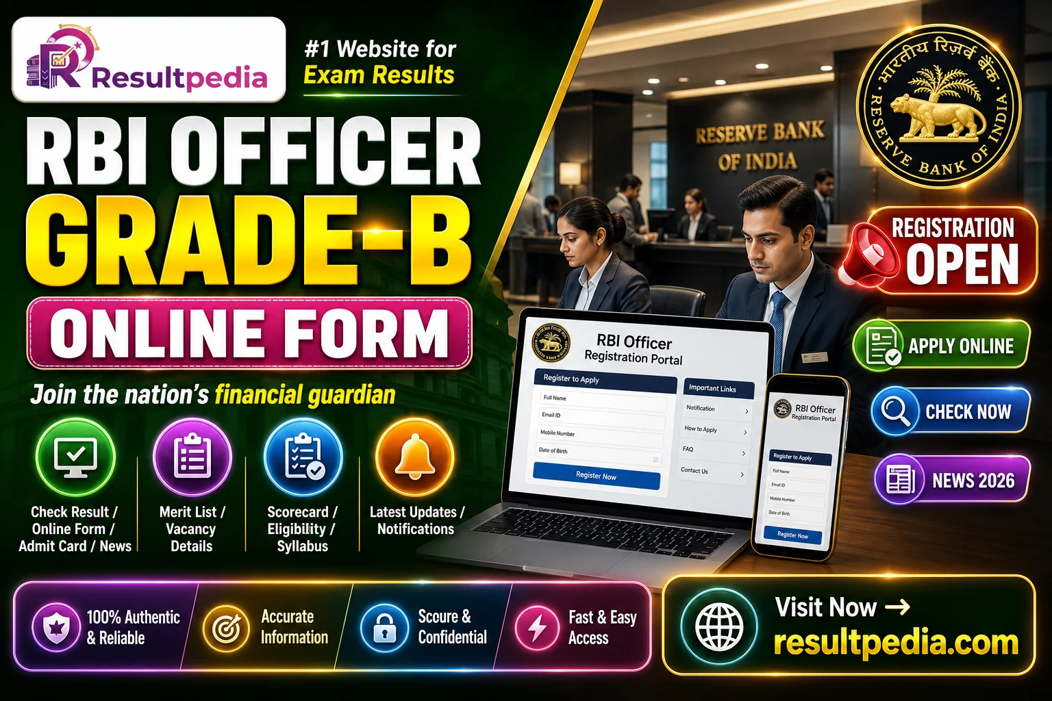 RBI Officer Grade-B Online Form 2026  — Resultpedia banner