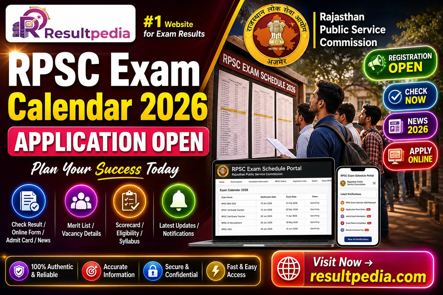 RPSC Exam Calendar 2026  — Resultpedia banner