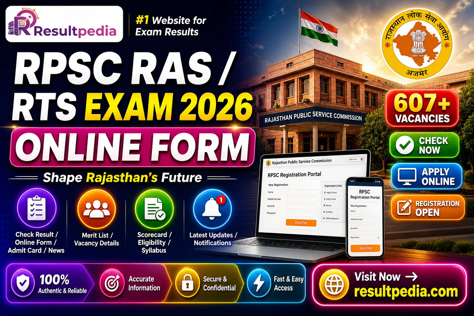 RPSC RAS / RTS Combined Competitive Exam 2026 Online Form — Resultpedia banner