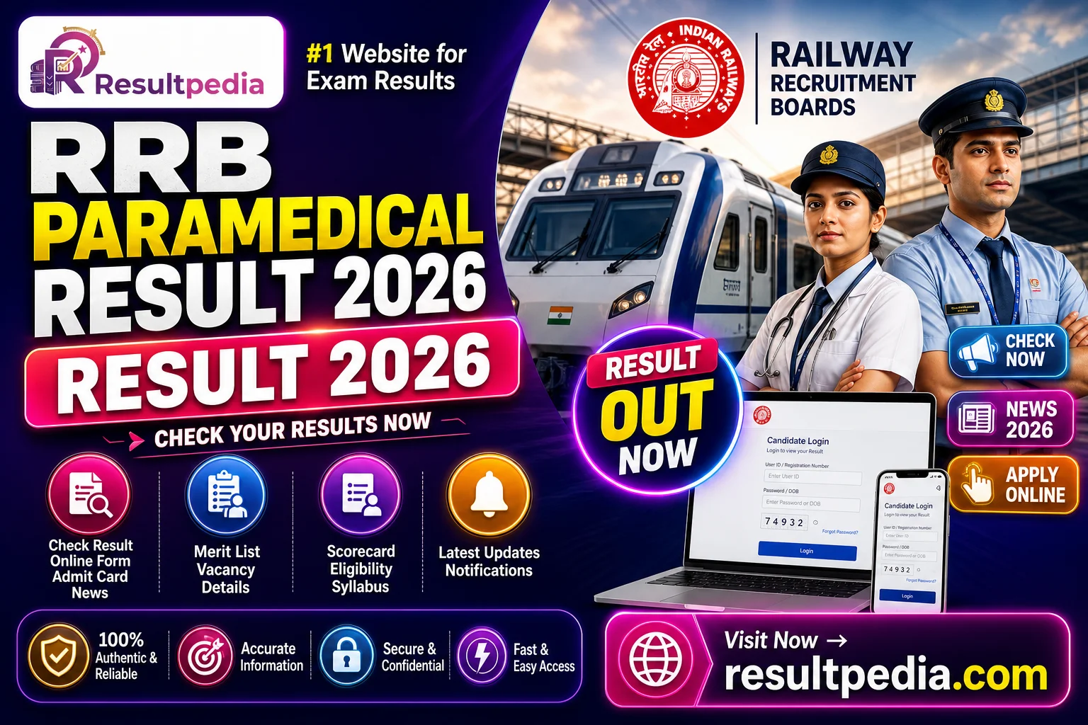 RRB Paramedical Result 2026 (CEN 03/2025) — Out, 434 Posts — Resultpedia banner