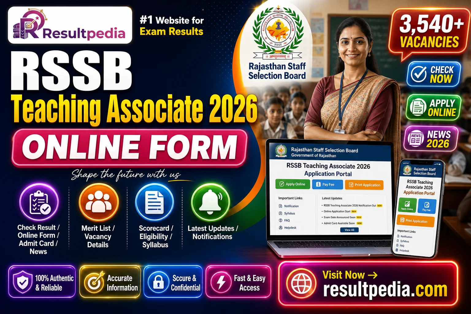 RSSB Teaching Associate 2026 Online Form — 3,540 Posts, Eligibility & Salary — Resultpedia banner
