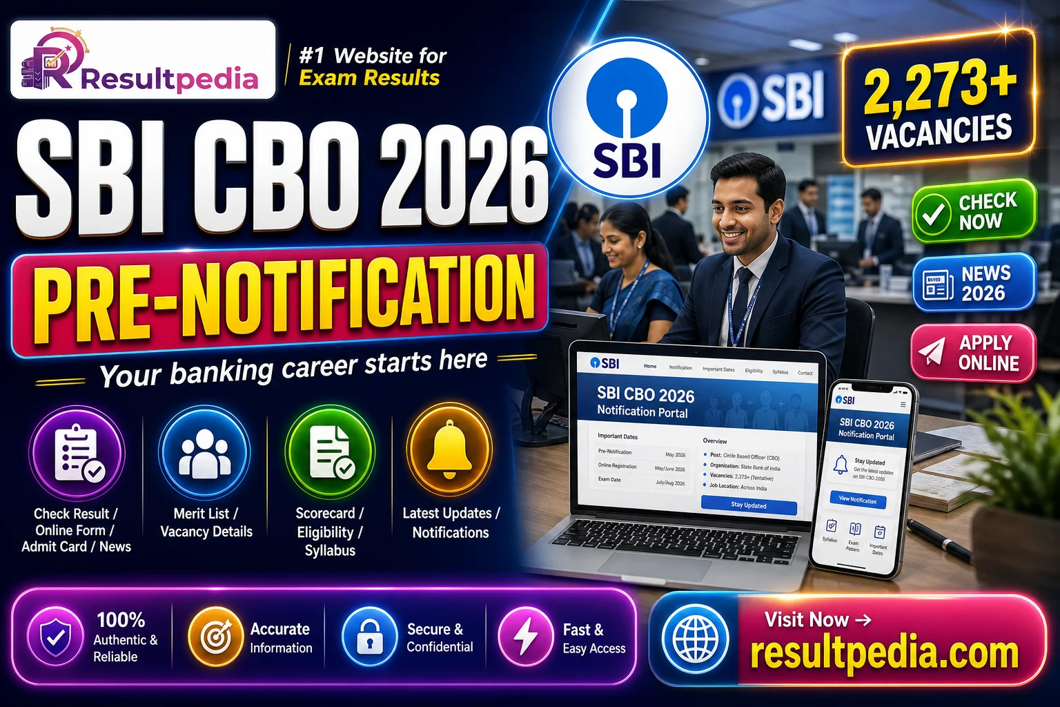 SBI CBO 2026 (Circle Based Officer) — Eligibility, Experience, Pattern & Salary — Resultpedia banner