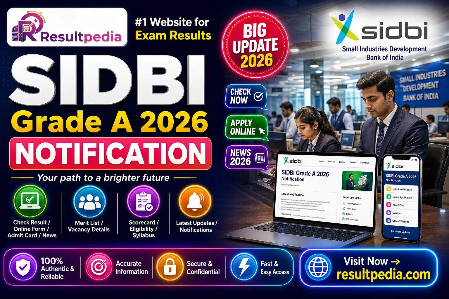 SIDBI Grade A 2026 (Assistant Manager) — Notification, Eligibility & Exam Pattern — Resultpedia banner