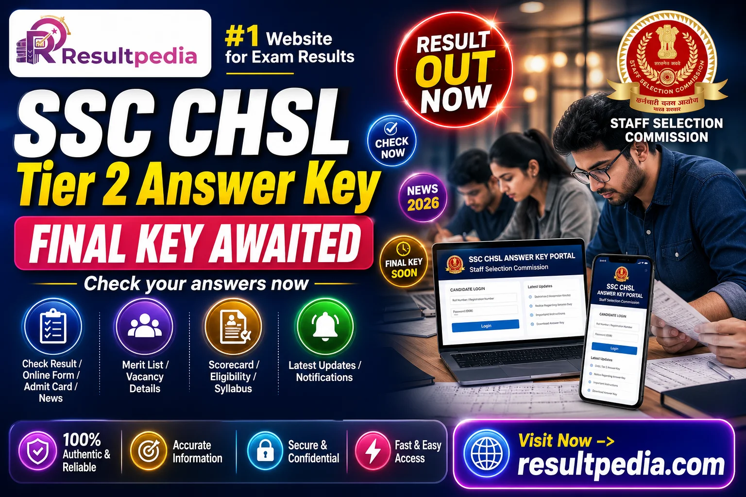 SSC CHSL Tier-II Answer Key 2026 — Direct Link Active — Resultpedia banner