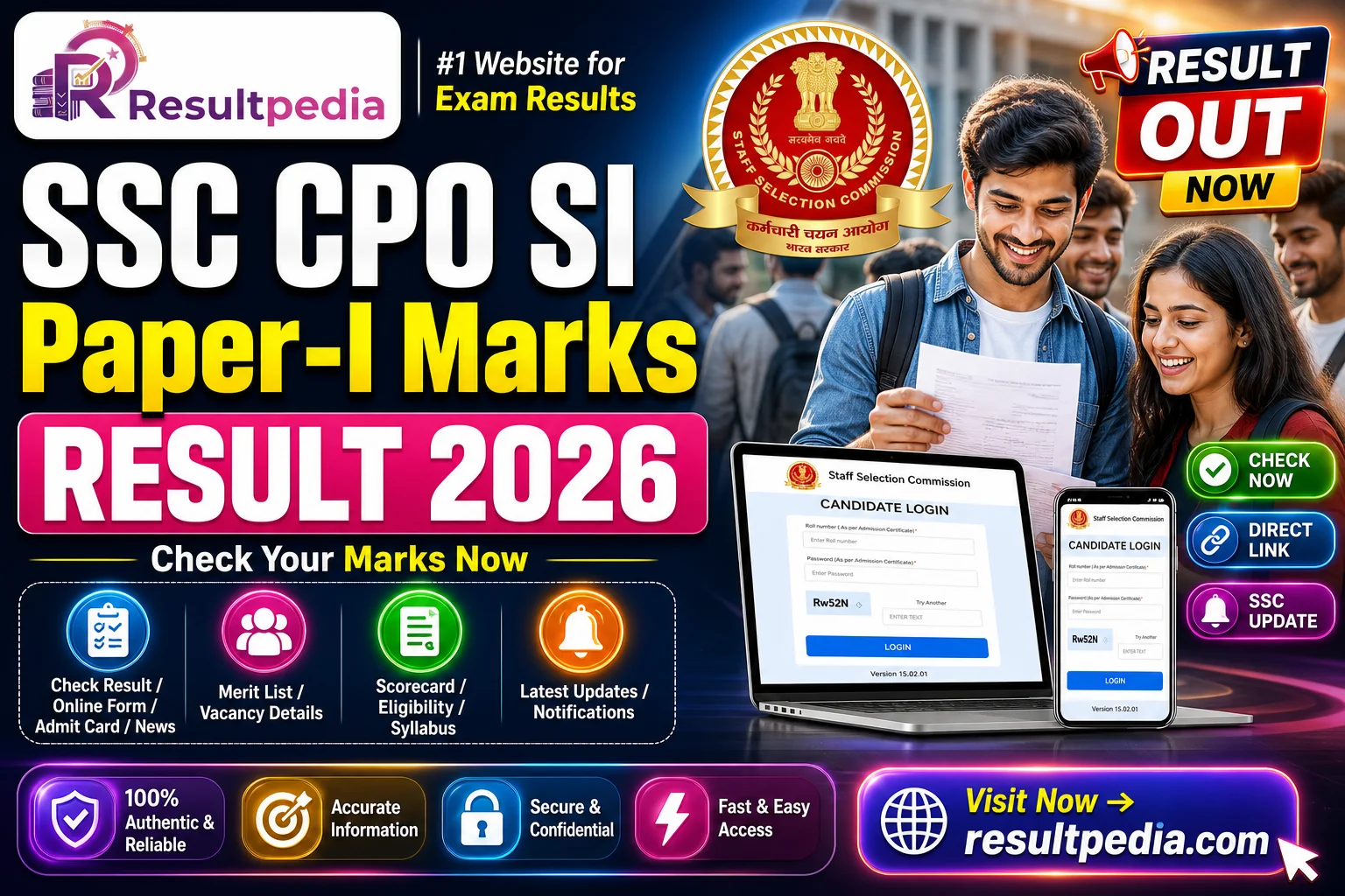 SSC CPO SI Paper-I Marks 2026 — Direct Link Active — Resultpedia banner