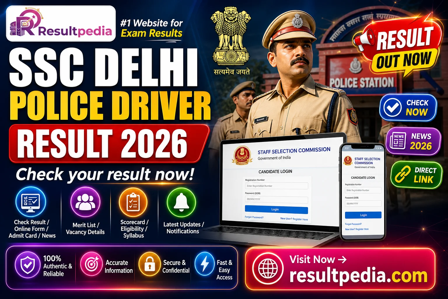 SSC Delhi Police Driver Result 2026 — Direct Link Active — Resultpedia banner