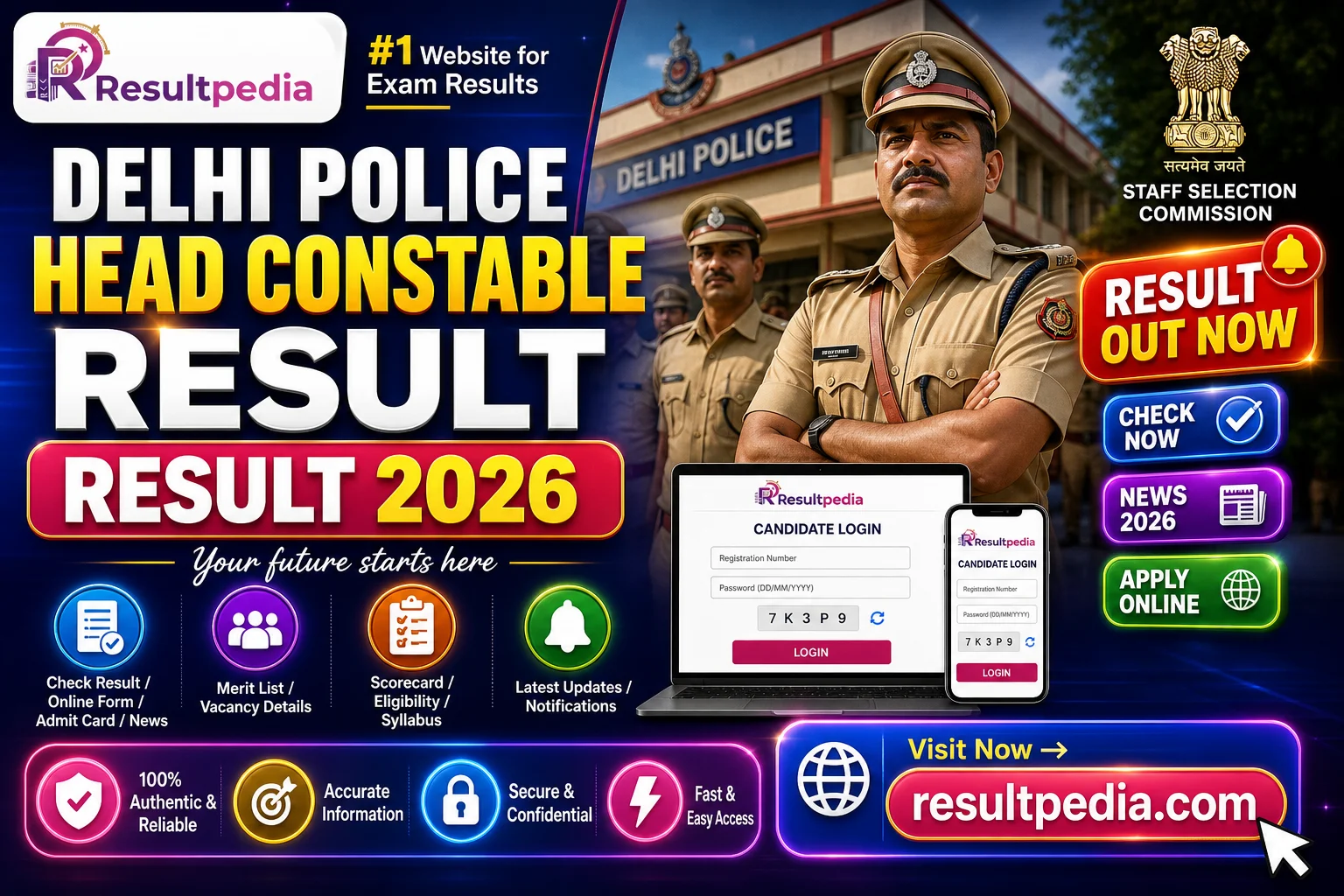 Delhi Police Head Constable (Ministerial) Result 2026 — Resultpedia banner