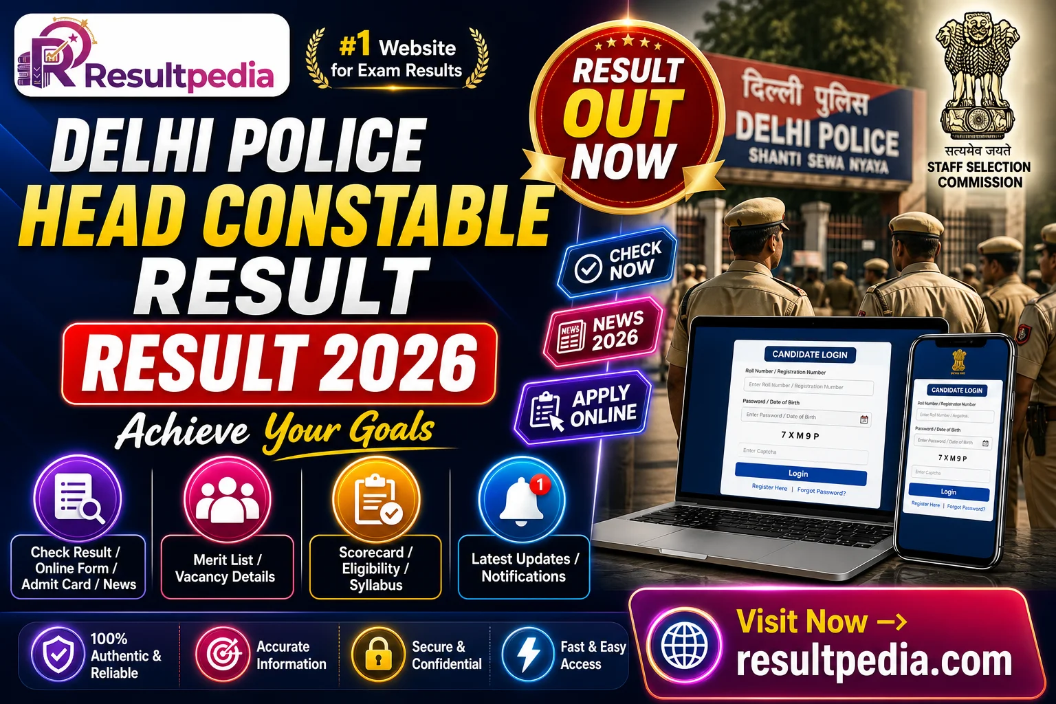 Delhi Police Head Constable (Ministerial) Result 2026 — Resultpedia banner