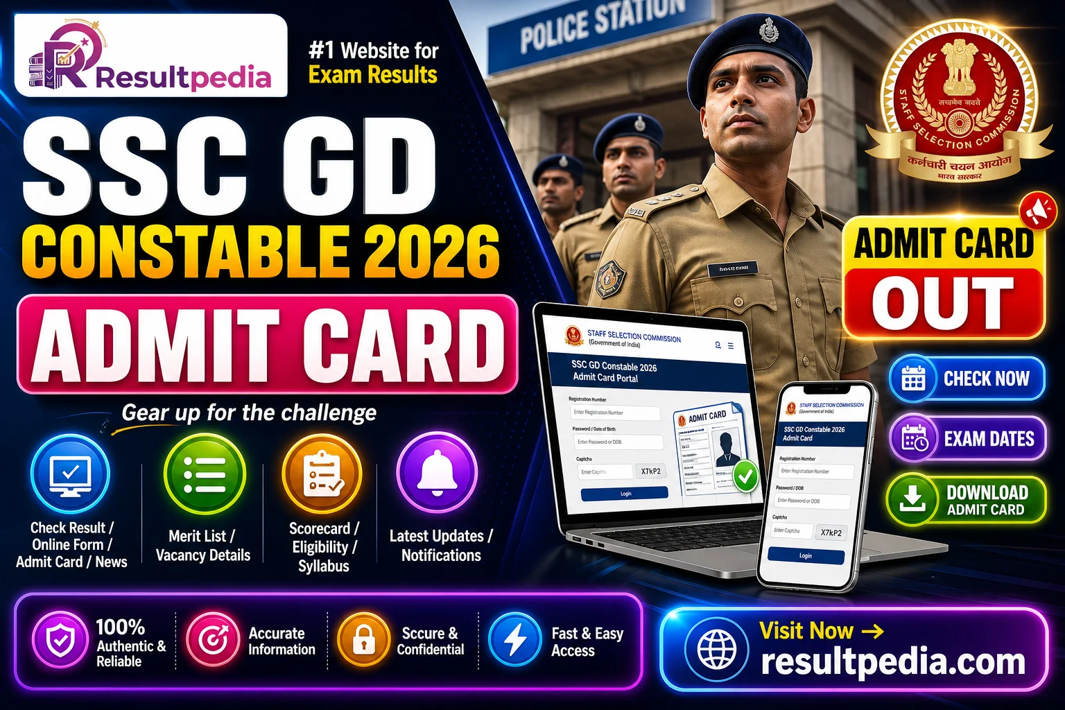 SSC GD Constable 2026 Admit Card — Released 25 April for CBT (27 April – 30 May 2026)
