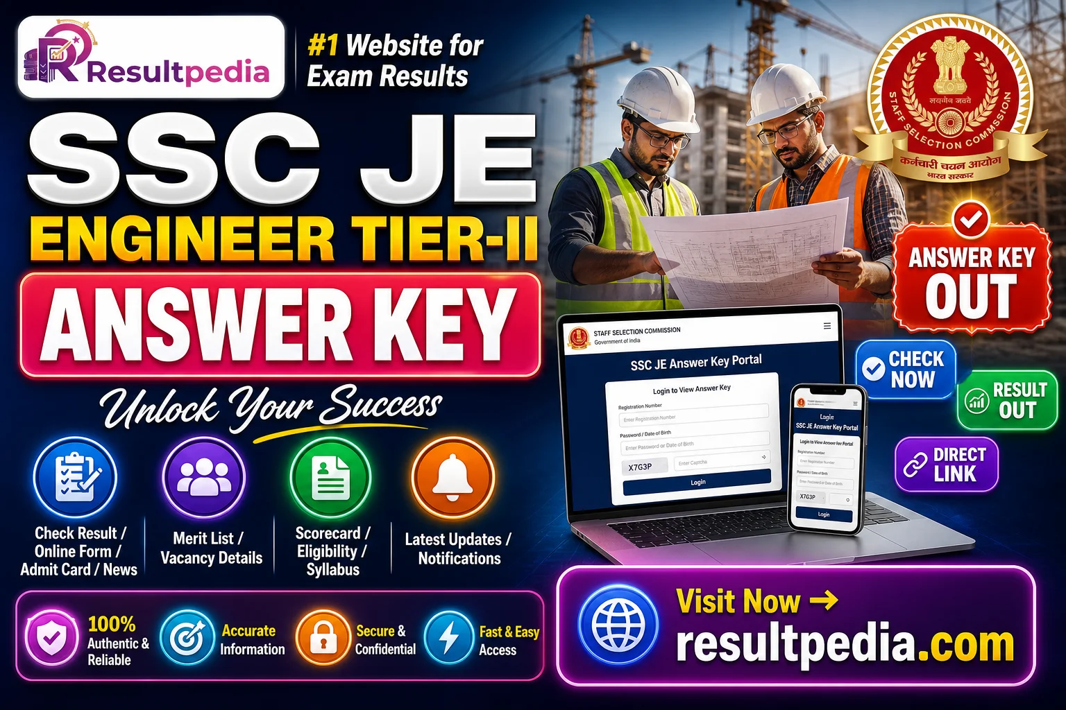 SSC JE Engineer Tier-II Answer Key 2026 — Direct Link Active — Resultpedia banner