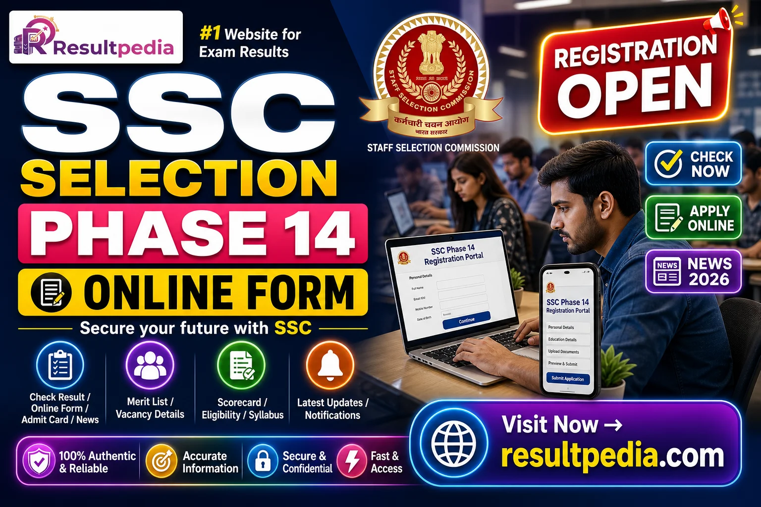 SSC Selection Phase 14 Online Form 2026  — Resultpedia banner
