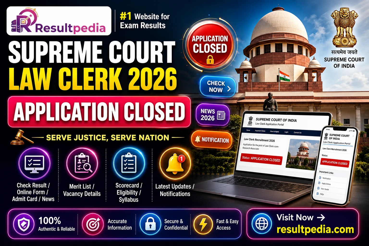 Supreme Court Law Clerk-cum-Research Associate 2026-27 — Resultpedia banner