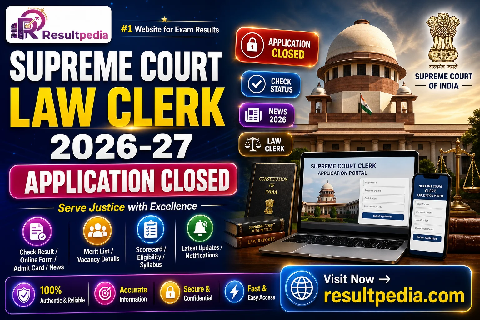 Supreme Court Law Clerk-cum-Research Associate 2026-27 — Resultpedia banner