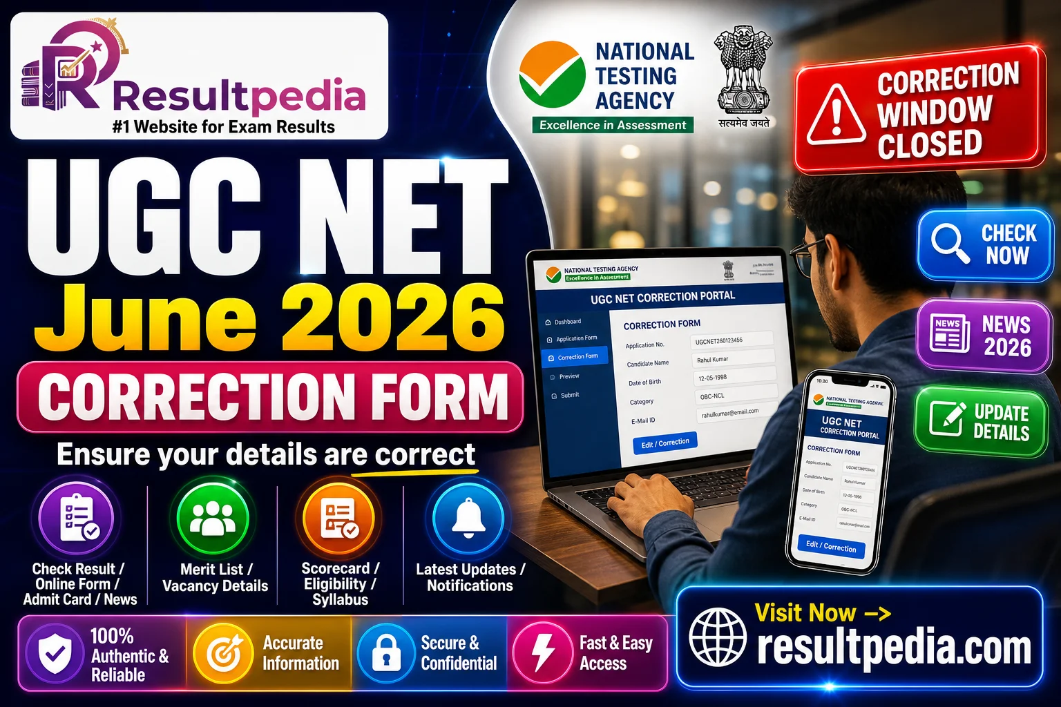 UGC NET June 2026 Correction Form — Resultpedia banner