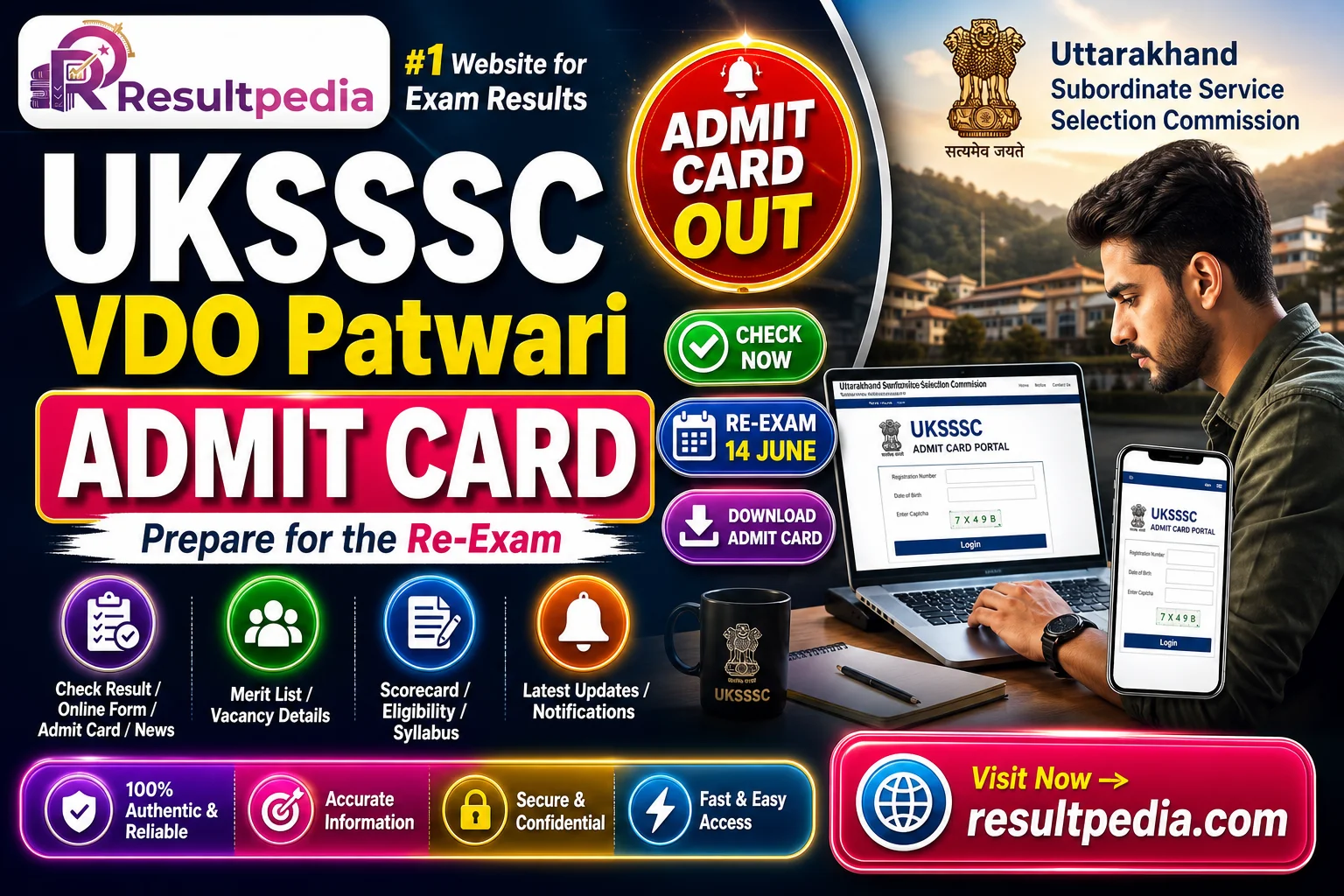UKSSSC VDO Patwari Admit Card 2026 Out — Re-Exam 14 June — Resultpedia banner
