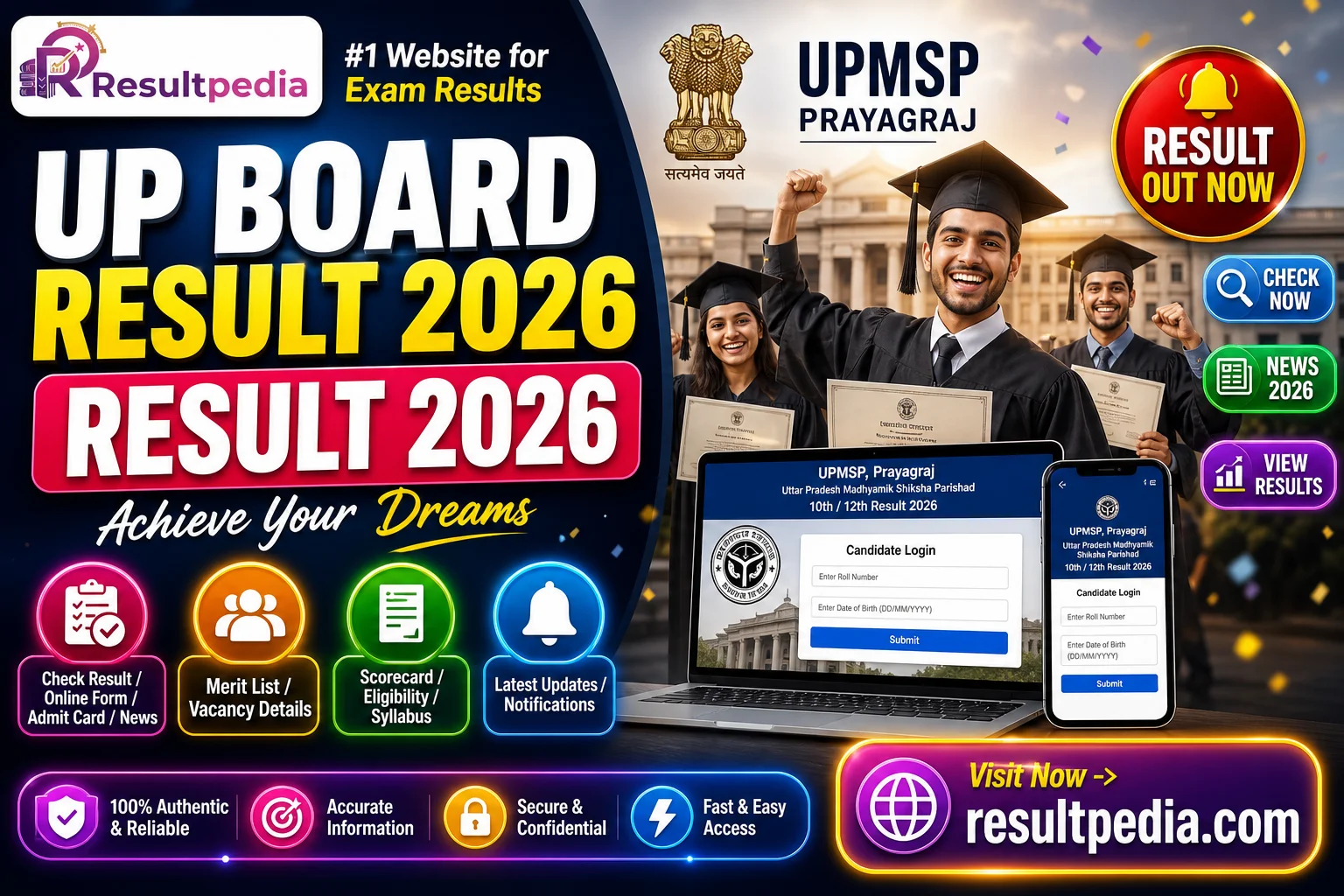 UP Board Result 2026 — Class 10 & 12 (UPMSP, Prayagraj)