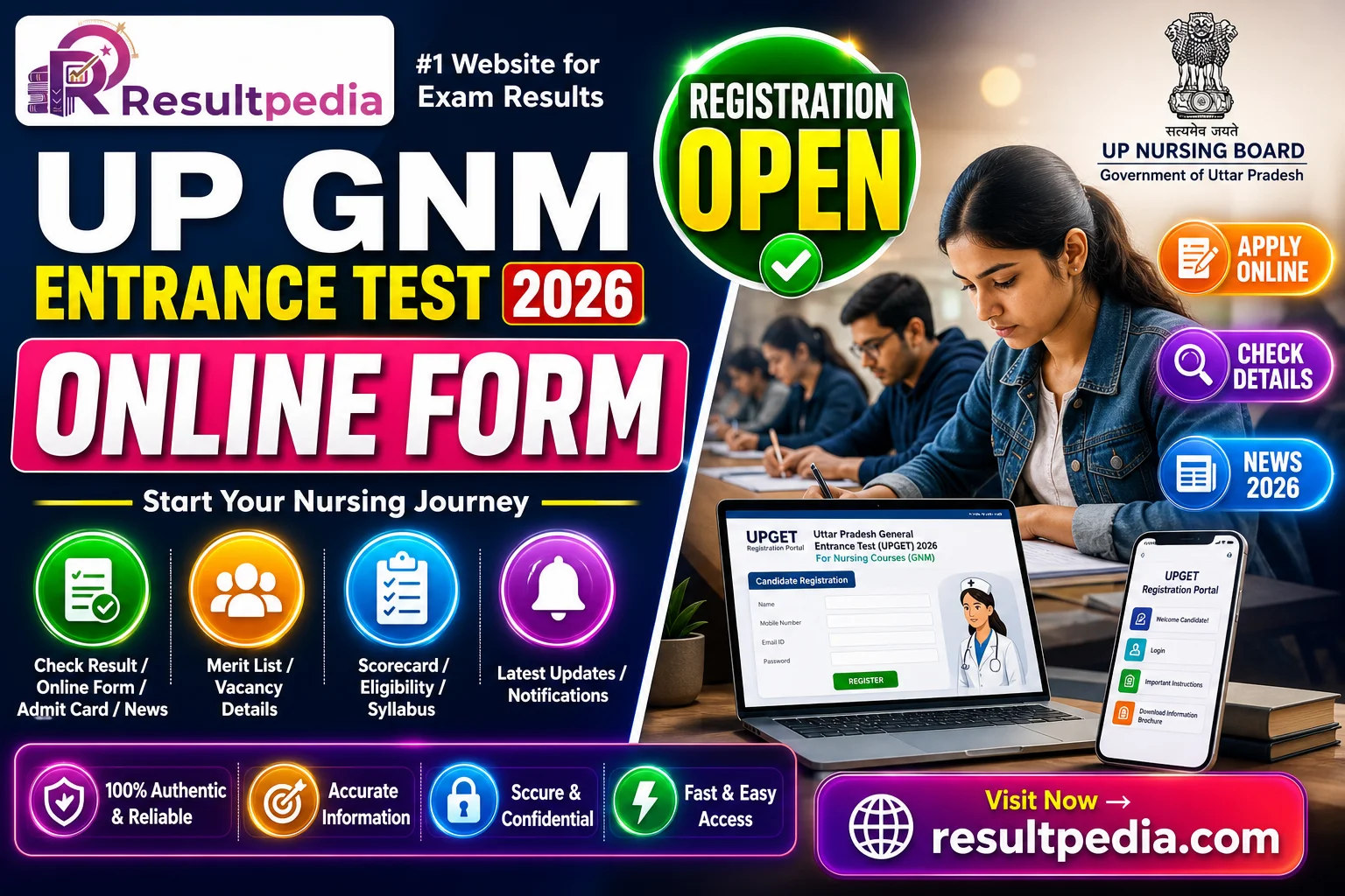UP GNM Entrance Test UPGET Online Form 2026  — Resultpedia banner
