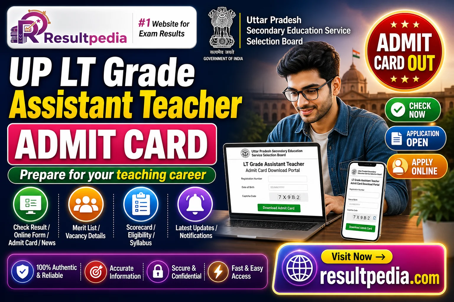 UP LT Grade Assistant Teacher Mains Admit Card 2026  — Resultpedia banner