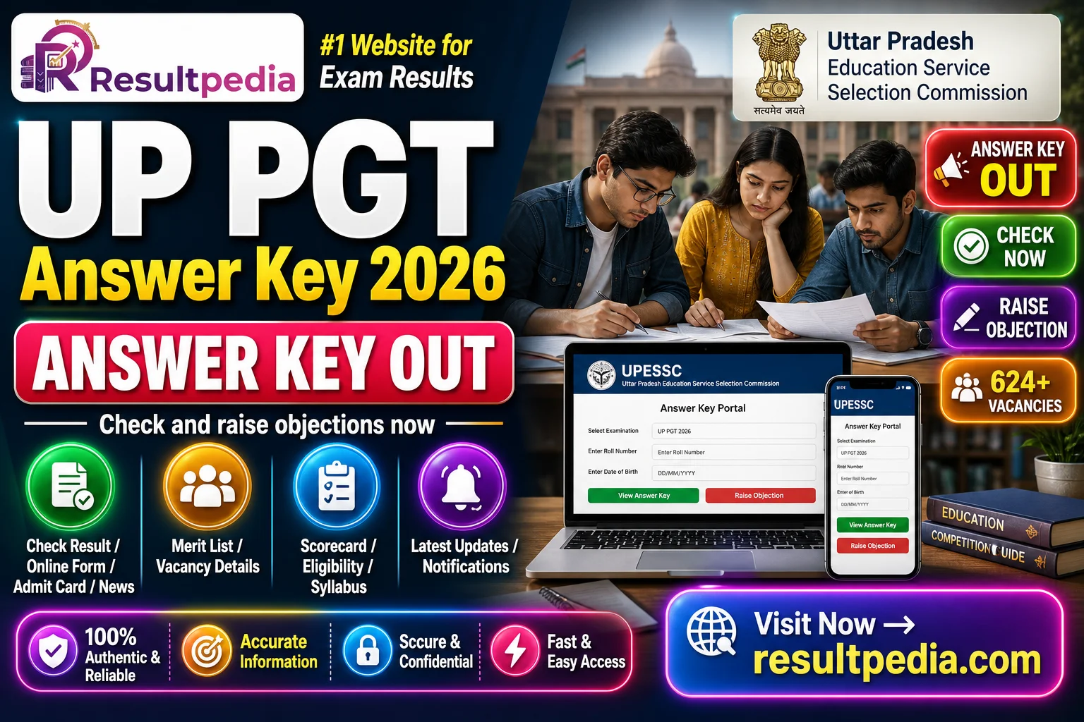 UP PGT Answer Key 2026 Out — 624 Posts, Raise Objection by 18 May 12 Noon at upessc.up.gov.in