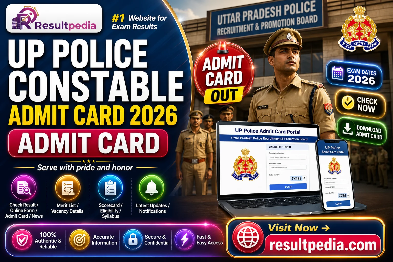UP Police Constable Admit Card 2026 — Exam 8, 9, 10 June — Resultpedia banner