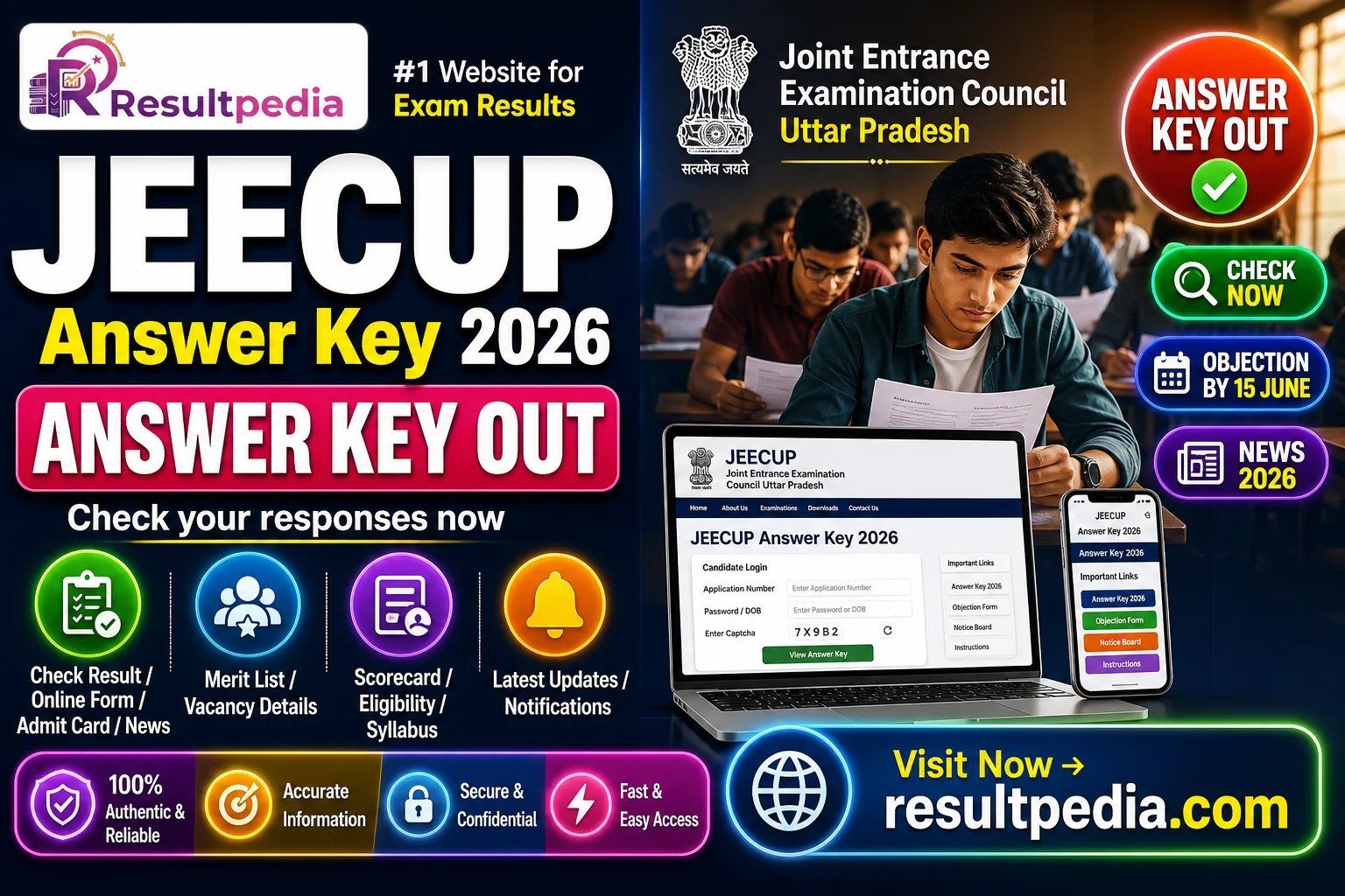 JEECUP Answer Key 2026 Out — UP Polytechnic Response Sheet & Objection by 15 June — Resultpedia banner