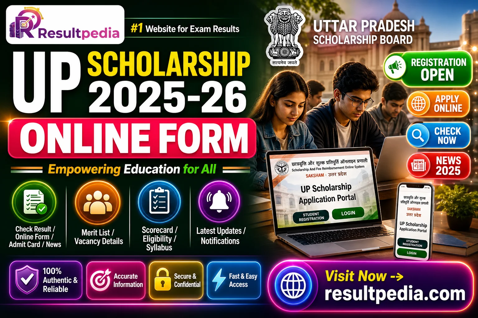 UP Scholarship Online Form 2025-26  — Resultpedia banner