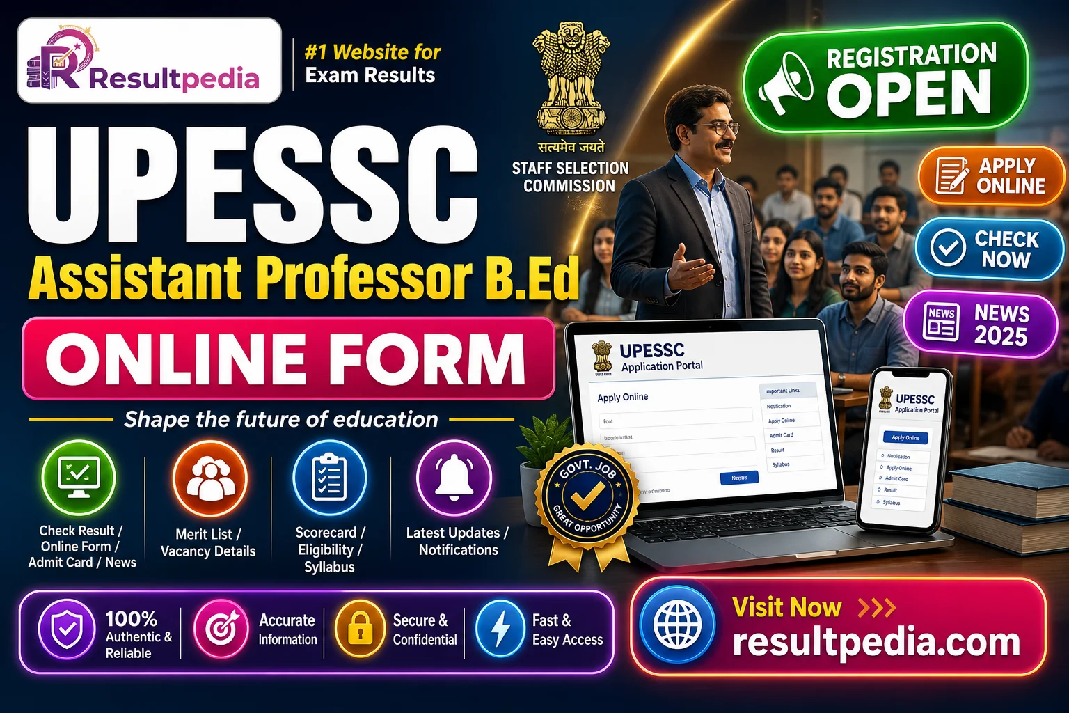 UPESSC Assistant Professor B.Ed Online Form 2025  — Resultpedia banner