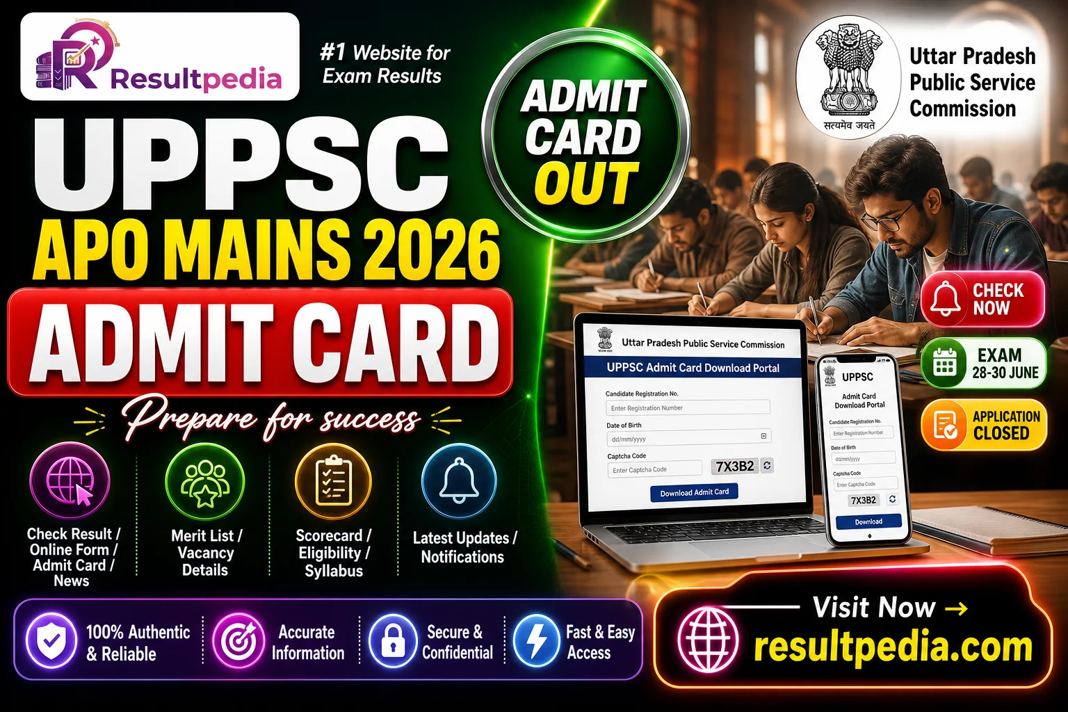 UPPSC APO Mains Admit Card 2026 — Exam 28-30 June — Resultpedia banner