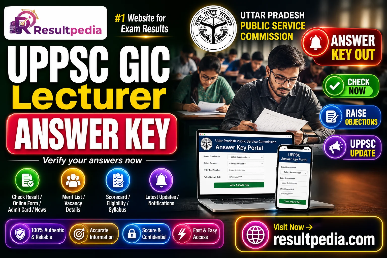 UPPSC GIC Lecturer Answer Key 2026 — Out at uppsc.up.nic.in, Raise Objections — Resultpedia banner