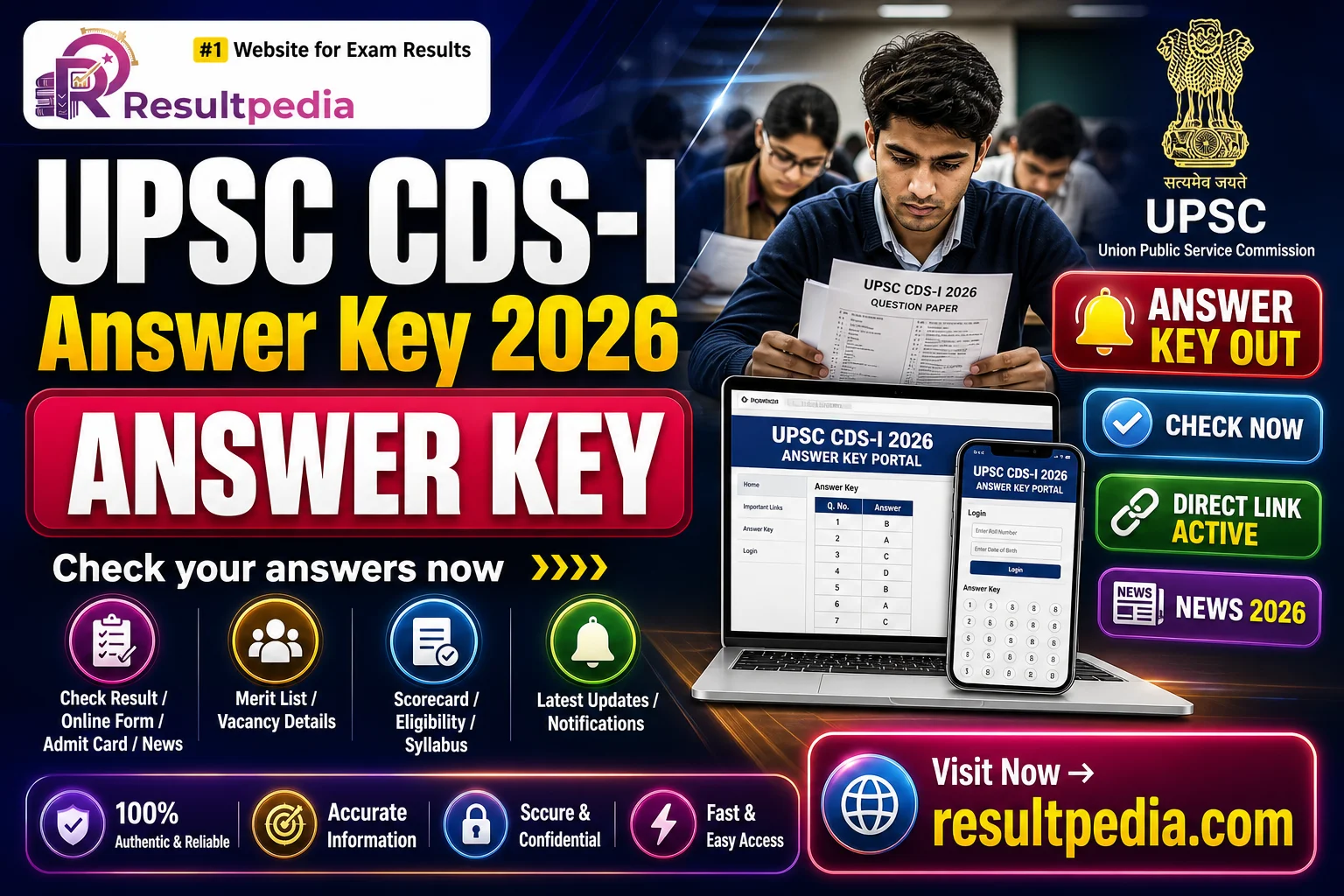 UPSC CDS-I Answer Key 2026 — Direct Link Active — Resultpedia banner