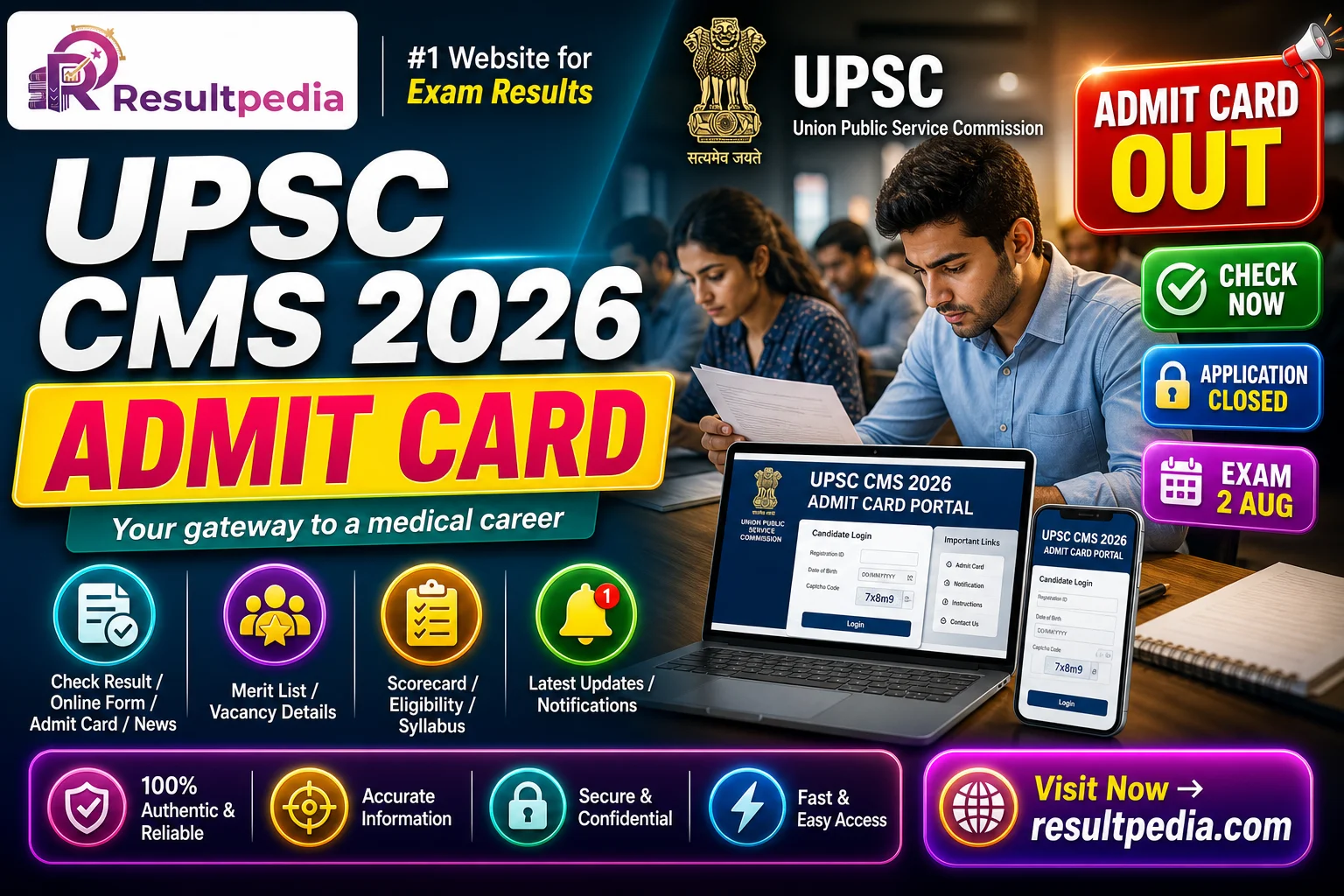 UPSC CMS 2026 Admit Card — Exam 2 Aug, 1,358 Posts — Resultpedia banner