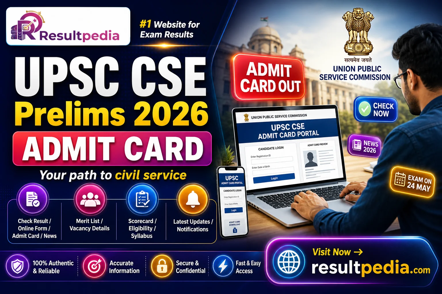 UPSC CSE Prelims 2026 Admit Card — Expected Mid-May 2026 (Prelims on 24 May)