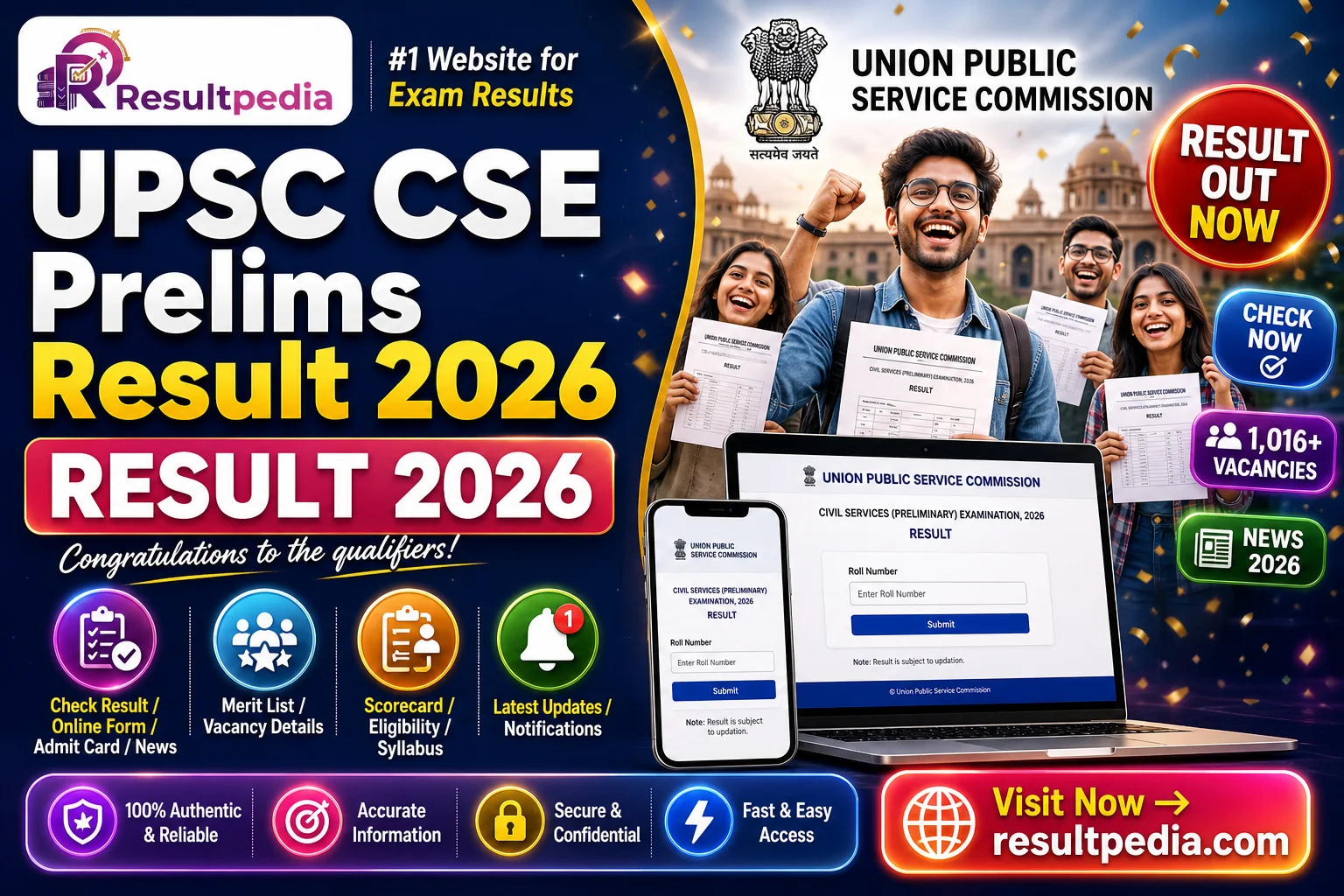 UPSC CSE Prelims Result 2026 — 13,343 Qualified for Mains (IAS/IPS/IFS) — Resultpedia banner