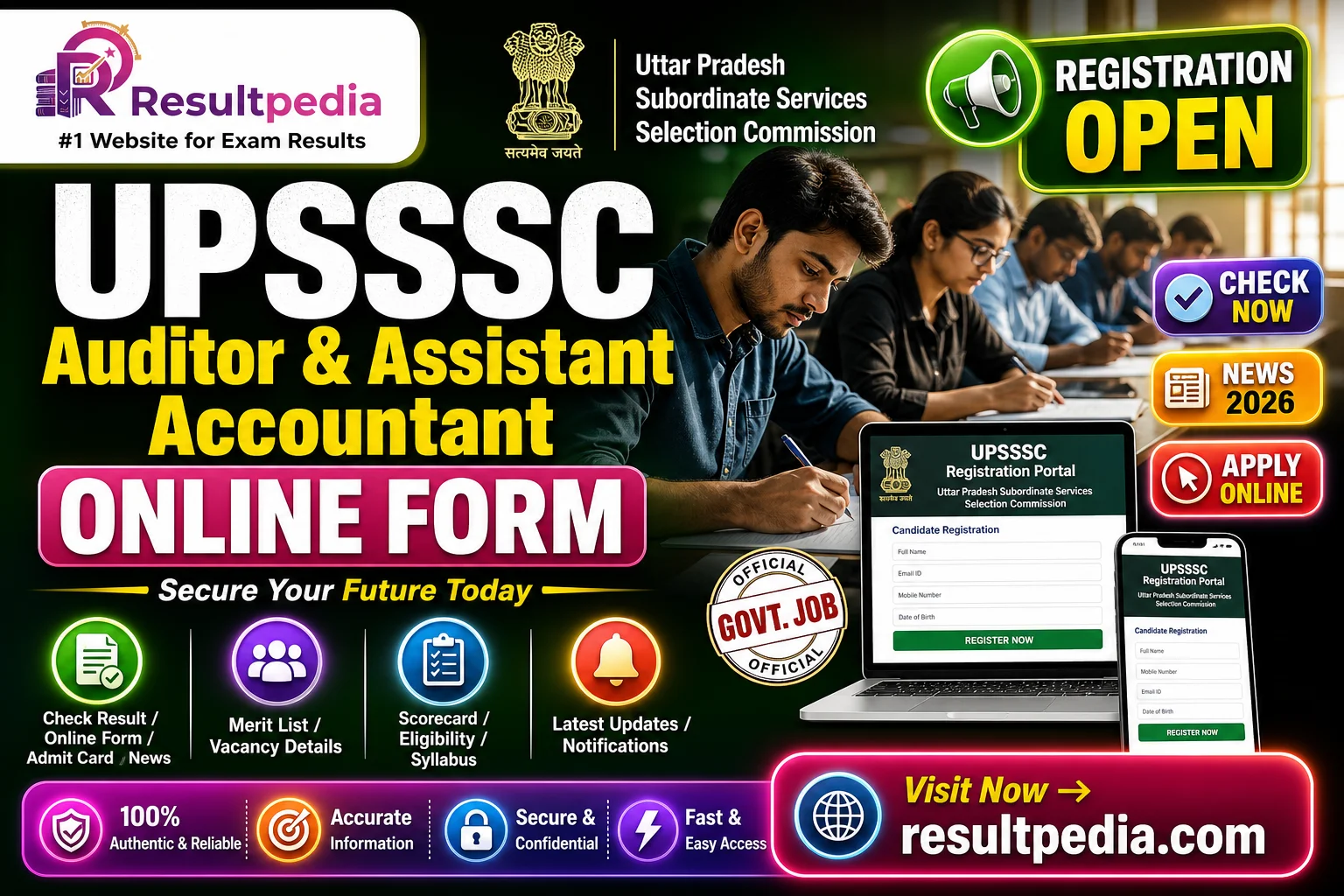 UPSSSC Auditor & Assistant Accountant Online Form 2026 — 1,829 Posts — Resultpedia banner