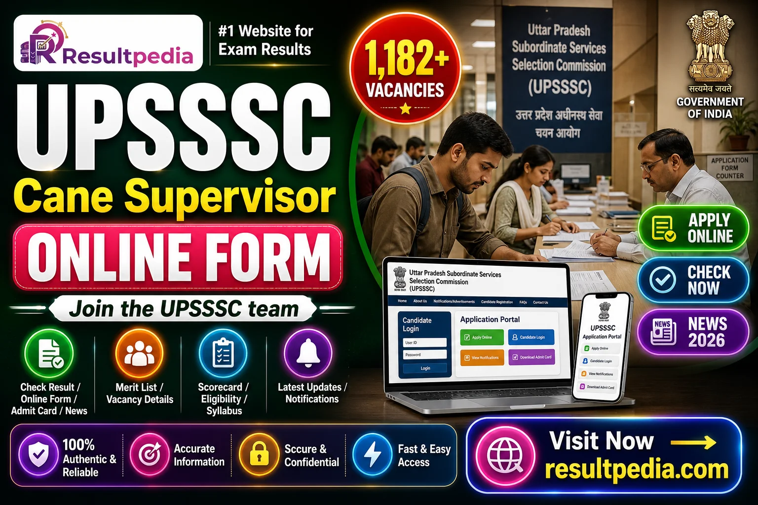 UPSSSC Cane Supervisor Online Form 2026: 1,182 Posts, Apply 7-28 July at upsssc.gov.in